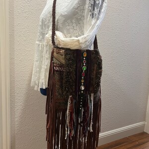 Beige Upcycled Leather & Brown Hide & Fringe AB Stocking main image 1