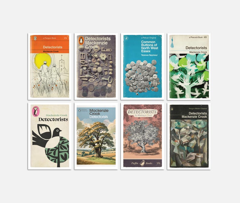 Detectorists | Penguin, Peacock, Puffin and Pelican Book Cover Postcards | Pack of 8 image 1