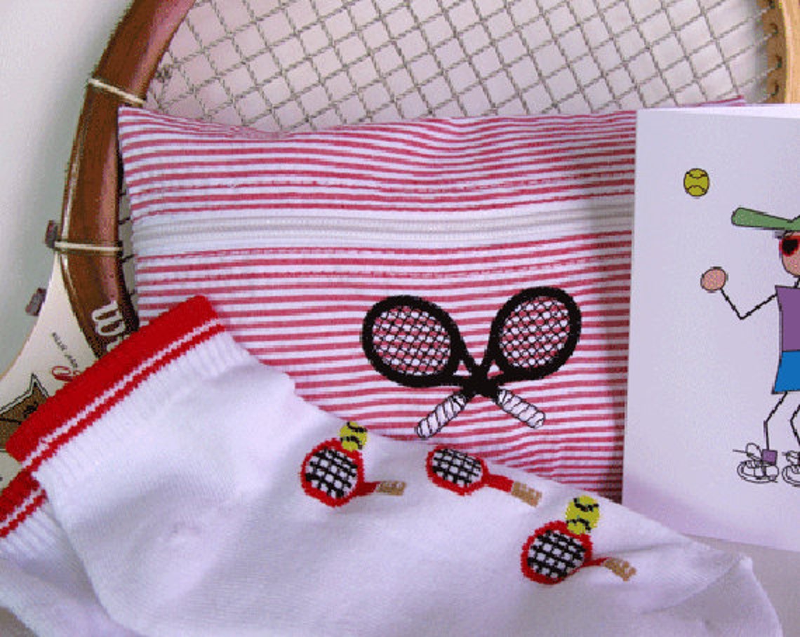 Tennis Cosmetic Bag with Crossed Tennis Racquets in Red Stripe Etsy