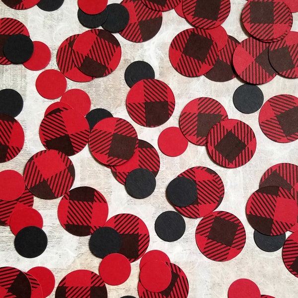 Buffalo Plaid Decor - Buffalo Check Large Paper Confetti Mix for Baby Shower or Birthday Party - Double Sided Circles - Heavy Weight Sturdy