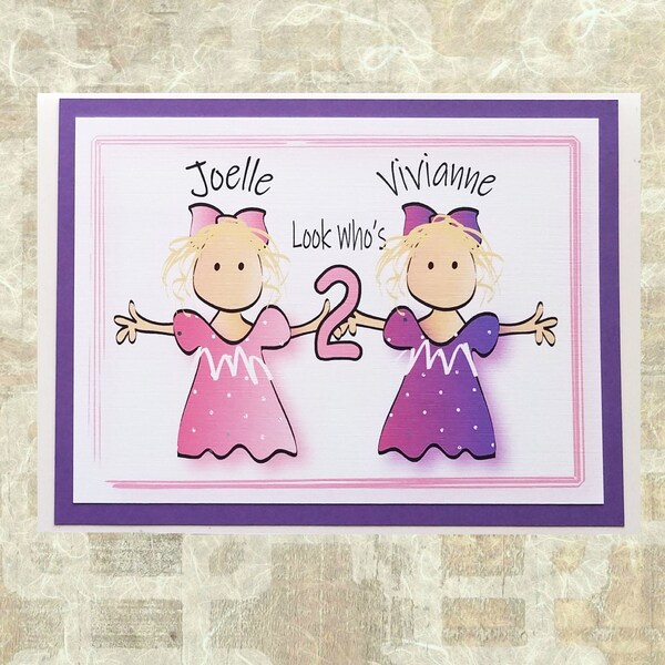 Personalized Birthday Card for Twin Girls - 1st 2nd 3rd Birthday - Twins Happy Birthday Greeting Card and Matching Envelope