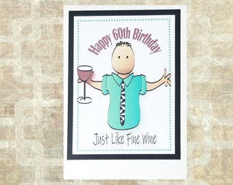 60th Birthday Card for Him - Funny 60 Personalized Card for Husband Brother Father - Dad Happy Birthday Wine Toast Card and Envelope Set