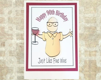 90 Birthday Card for Him - Aged to Perfection 90th Wine Birthday Card for Man - Personalized Men Happy Birthday Drink Card and Envelope Set