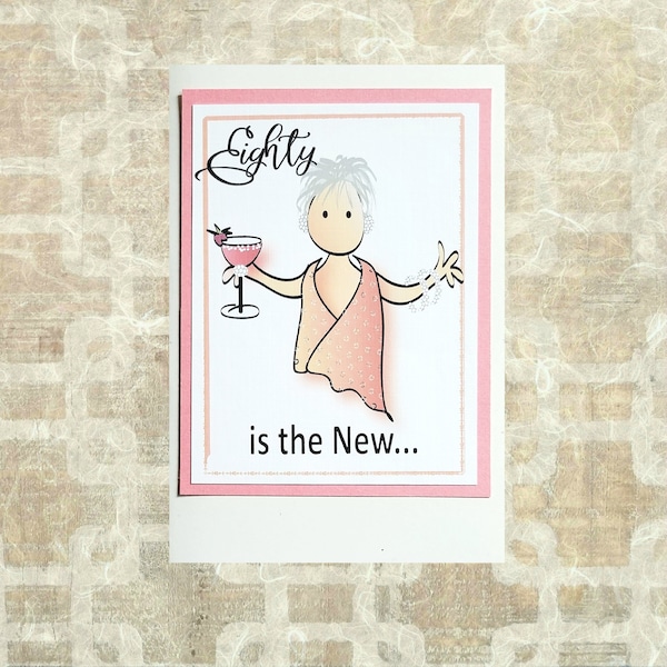 80th Birthday Card for Her - Fabulous 80 Female Birthday Card - Funny Personalized Drink Birthday Card - Funny Bday Card and Envelope Set