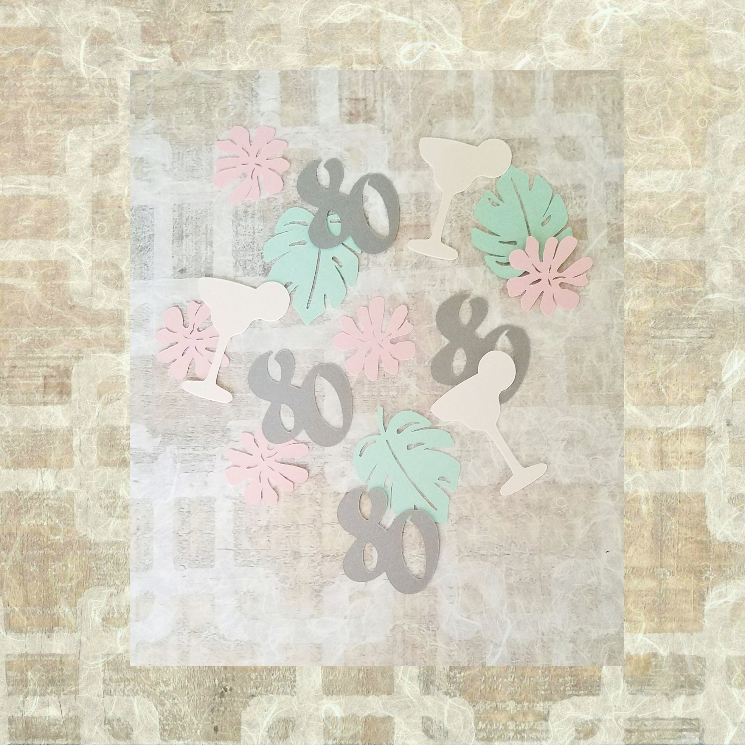 80 Birthday Custom Confetti 80th or Any Age Party Decoration for Her Tropical Beach Theme Table Scatter Leaf Flower Margarita