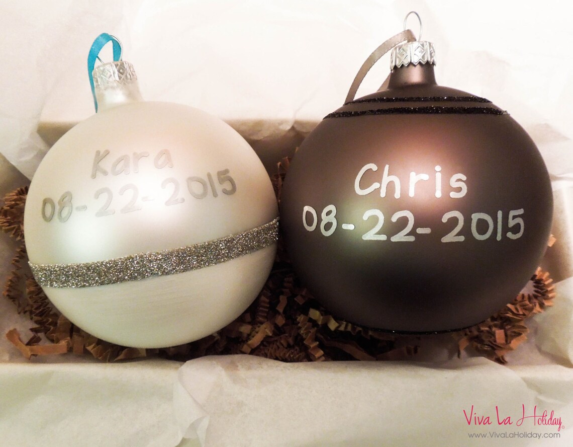 Wedding Gift Ornament Bride Groom Hand Painted Mouth Blown Glass