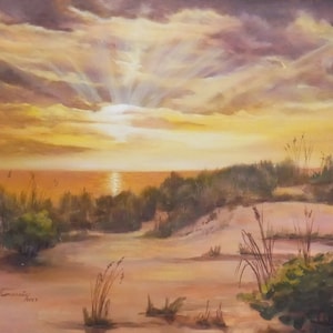 Florida Sunset Oil Painting Coastal Art Florida Landscape Art Nature Lover Gift Canvas Wall Art Original Oil Painting by Mariya Tumanova