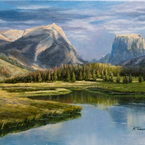 Mountain Landscape Canvas Wall Art Nature Scenery Artwork Original Oil Painting by Mariya Tumanova