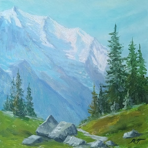 Mountain Landscape Painting Nature Lover Gift Mountain Small Painting Nature Scenery Artwork Original Oil Painting by Mariya Tumanova