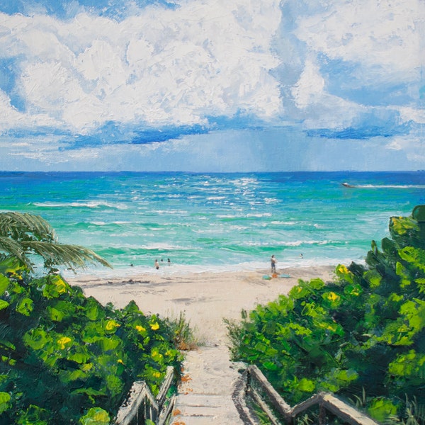 Seascape Oil Painting Tropical Beach Artwork Ocean Scene Art Original Oil Painting by Mariya Tumanova