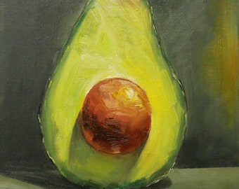 Avocado-olieverfschilderij: stilleven keukendecor, canvas 10 x 8 inch