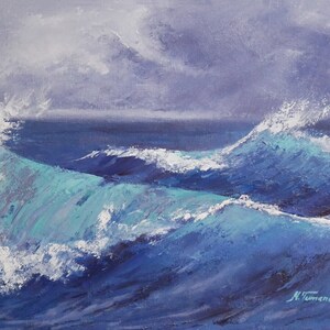 Ocean Wave Artwork, Seascape Oil Painting, Storm Sea Scene, Coastal Wall Decor, Nautical Home Artwork, Original Oil Painting, Blue Water Art