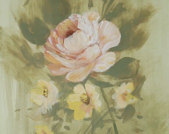 Rose with Wild Flowers Bouquet Acrylic Painting Blossom Flowers Painting Floral Artwork Gift Original Acrylic Painting  by Mariya Tumanova