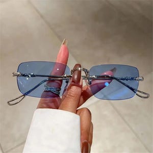 Rimless Rectangle Sunglasses Men Women Fashion in Vintage Shades Eyewear Brand Design Ocean Lenses Sun Glasses