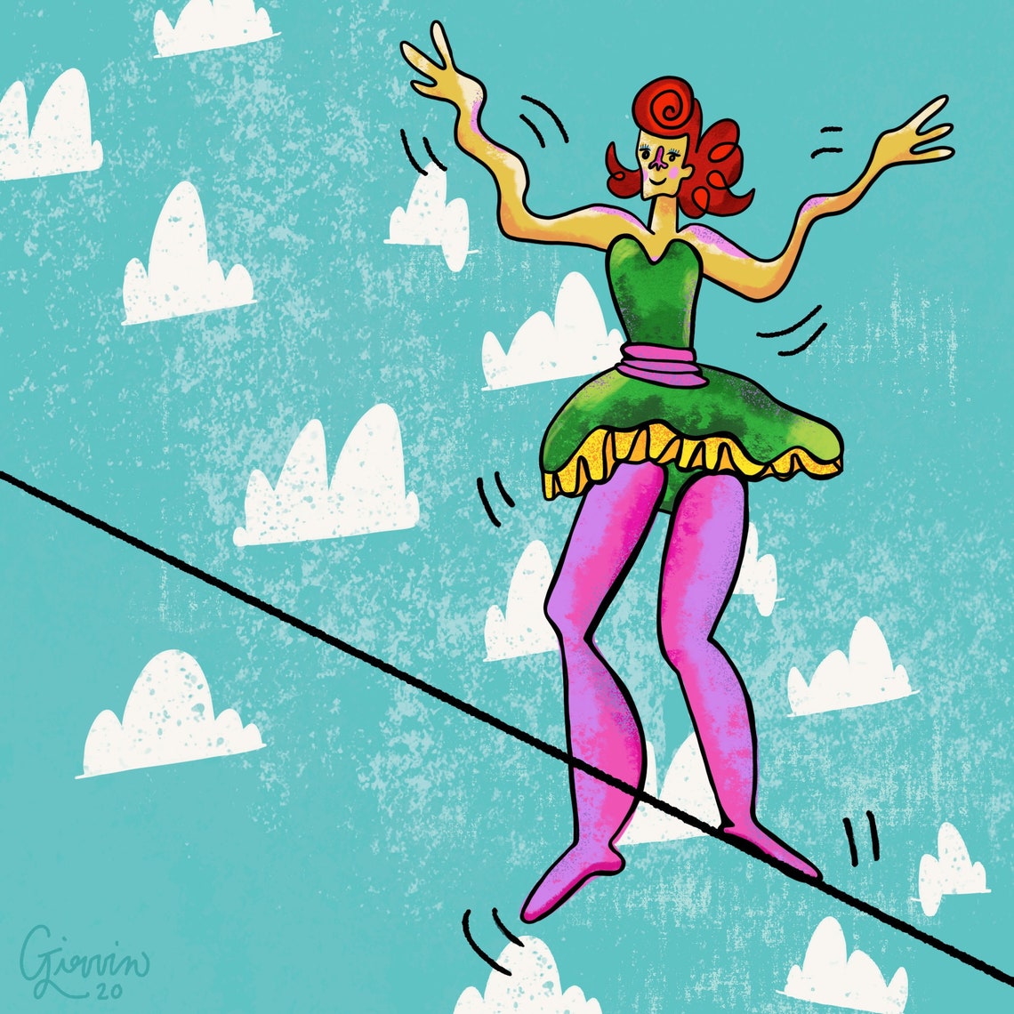 Tightrope Walker Illustration. Kitschy Circus. Quirky Etsy