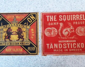Vintage matchbox label, large packet label, 1940s matchboxes