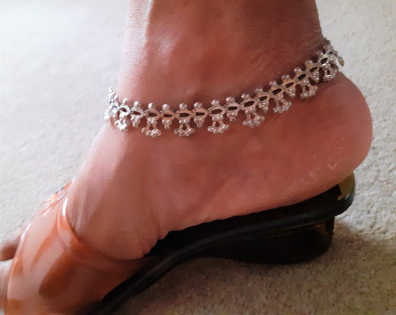 Vintage silver anklets, payal, foot furniture, Gh… - image 6