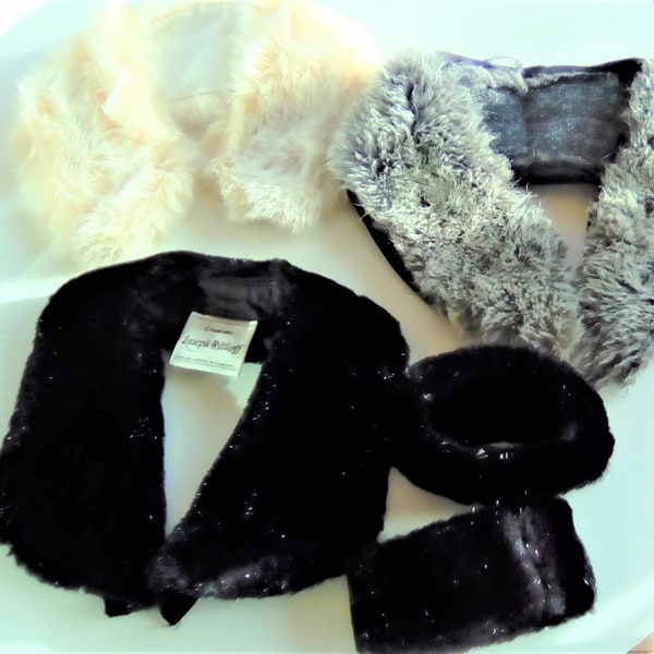 Vintage faux fur collars and cuffs, mob wife glamour, Zoom collars, fur scarf