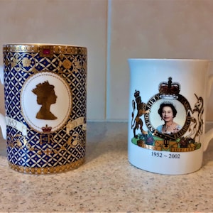 Vintage Queen Elizabeth II mugs, Golden Jubilee 2002