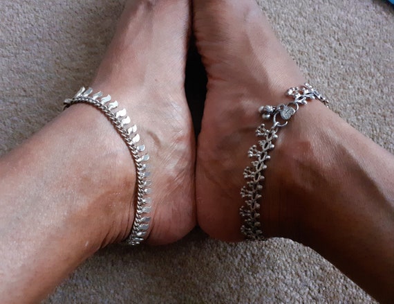 Vintage silver anklets, payal, foot furniture, Gh… - image 7