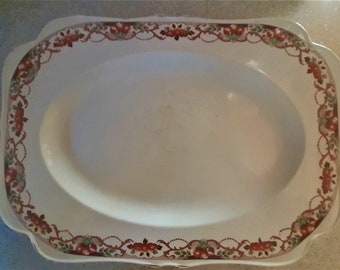 Antique Crown Ducal meat platter, 1820s English porcelain, large turkey platter, 20th Anniversary