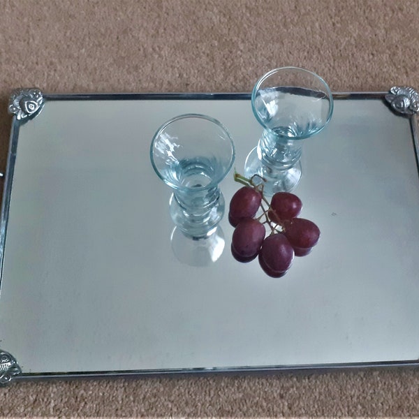 Art Deco mirror tray, EPNS rose tray, vintage serving tray, nature inspired