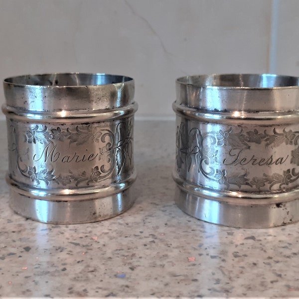 Personalised silver napkin rings, French vintage engraved silver serviette ring,