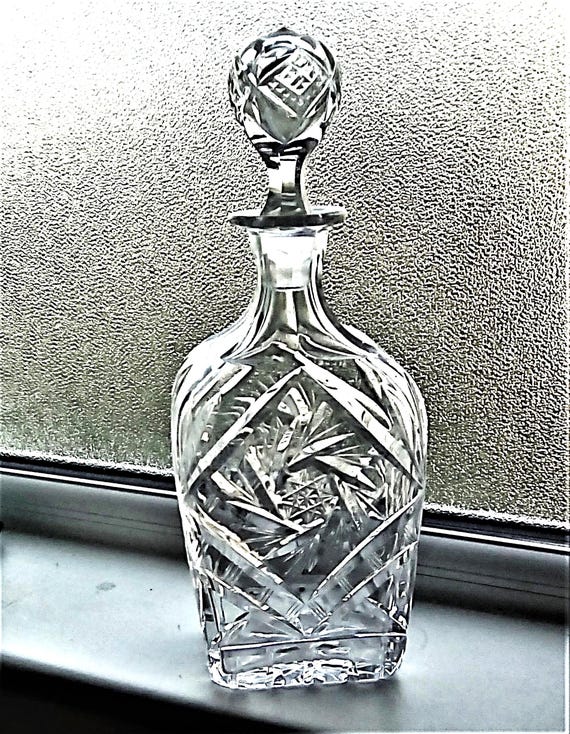 オールドクリスタルデキャンタ ハンドメイドカット ボヘミア 美しき