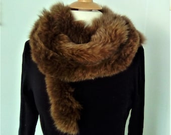 Luxe and Long and Soft Vintage German Fox Fur Stole or Scarf Silk-lined