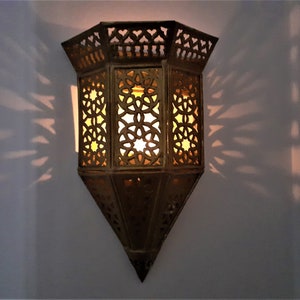 Vintage Moroccan brass sconce lights, middle eastern craft, Christmas, Golden Jubilee, Diwali 1. Cone lamps pair