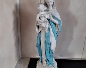 Vintage French Madonna statuette, plaster of Paris holy statue,