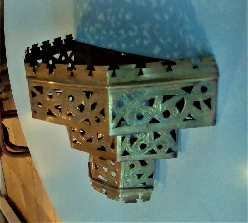 Vintage Moroccan brass sconce lights, middle eastern craft, Christmas, Golden Jubilee, Diwali image 3