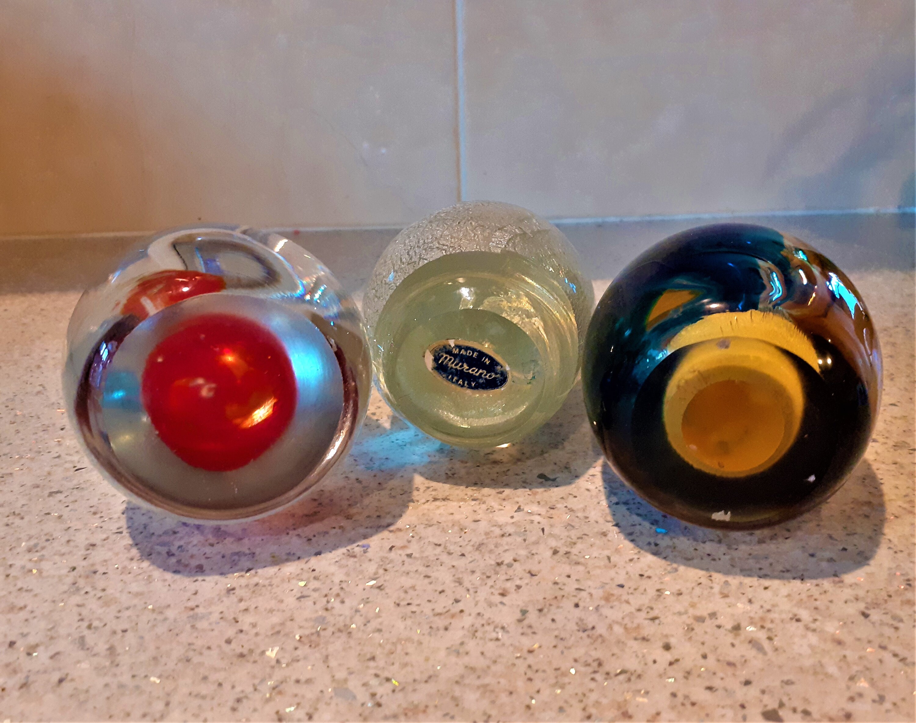 Vintage Murano Glass Egg Paperweights: Millefiori Desk Decor, Set