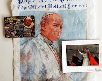 Recuerdos papales antiguos, bolsa de compras del Papa Juan Pablo II, postal del Vaticano
