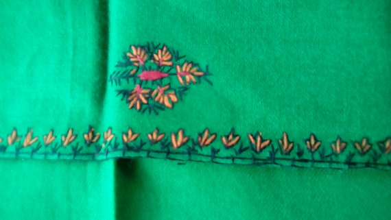 Vintage woollen shawl, Kashmiri embroidered stole… - image 2