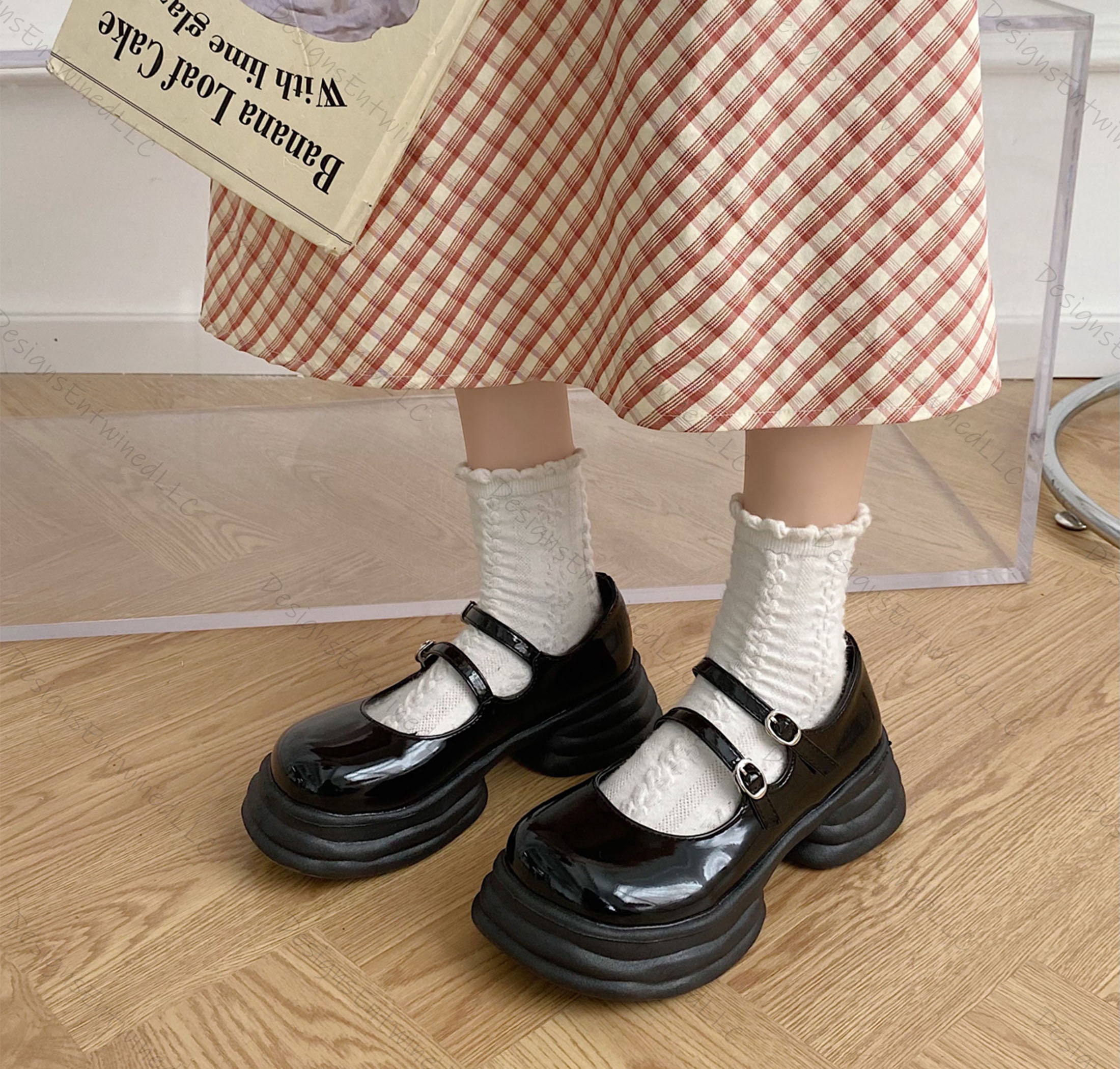 Botas vintage de punta redonda botines cerrados botas de correa icónicas zapatos Mary Jane Zapatos Zapatos para niña Merceditas zapatos universitarios gruesos de los 90 