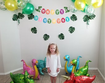 Dinosaur Balloons Jumbo Foil Dinosaurs and Happy Birthday Banner | Party Supplies and Decorations | Kids Birthday Party Celebration Decor