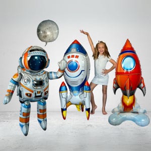 Astronaut Rakete Schiffe Weltraum Mond 4PC Ballon Set | Partyzubehör und Dekoration | Kindergeburtstag-Party-Feier-Raum-Thema-Dekor