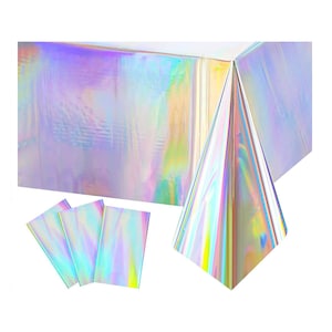 Tovaglia olografica con sfondo luccicante, copritavolo arcobaleno usa e getta / Decorazioni per feste, compleanni, feste