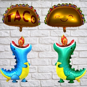 Dragons love tacos balloons for birthday parties fiestas foil balloons