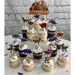 Dinosaur birthday cupcake toppers for kids birthday party celebrations - Set of 15 Cake Toppers | Birthday party decor | Gifts for kids