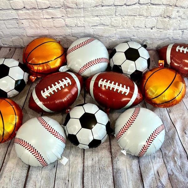 Sports Theme Balloon Set: Football, Soccer, Basketball, Baseball - 12 Piece