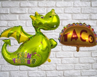Dragon and Taco Foil Balloons: Birthday Party Fiesta Set