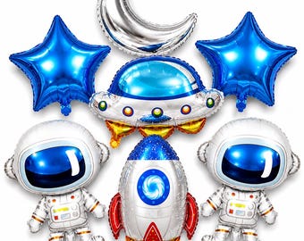 Weltraum-Dekorationen Astronauten-Ballon-Set Rakete UFO Mond Sterne Galaxie Thema Kinderfeier