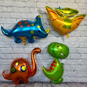 Baby Dinosaur Balloon 4PC Mylar Foil Party Balloons | Birthday Party Baby Shower Gender Reveal Decorations & Party Supplies | Gifts for Kids