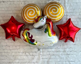 Unicorn Foil Balloon 5-Piece Set: Birthday Party Decorations