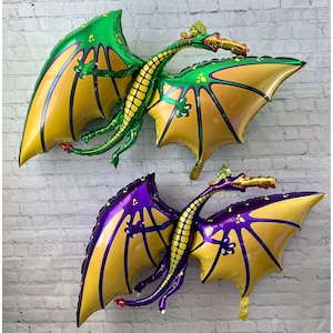 Palloncini in foil a forma di drago JUMBO Mylar / I draghi amano i tacos - Set di 2 decorazioni per feste di compleanno per bambini