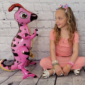 Dinosaur Balloon JUMBO Mylar Walking Foil Balloons - PINK Parasaurolophus | Birthday Party Decorations Supplies Decor | Gifts for Kids