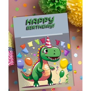 Dinosaur birthday card digital download for kids birthday party printable birthday cards