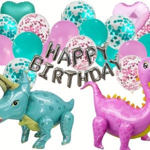 Dinosaur Birthday Party Decorations PINK and TEAL JUMBO Dinosaur Balloons